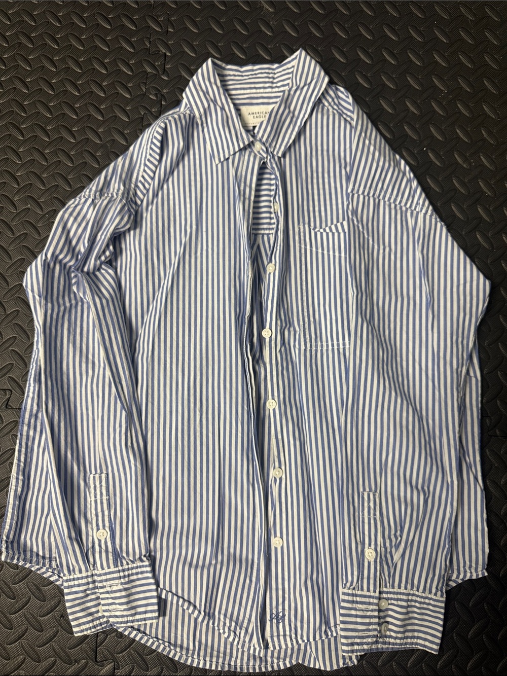 American Eagle Outfitters Blue & White Striped Button-Up Shirt